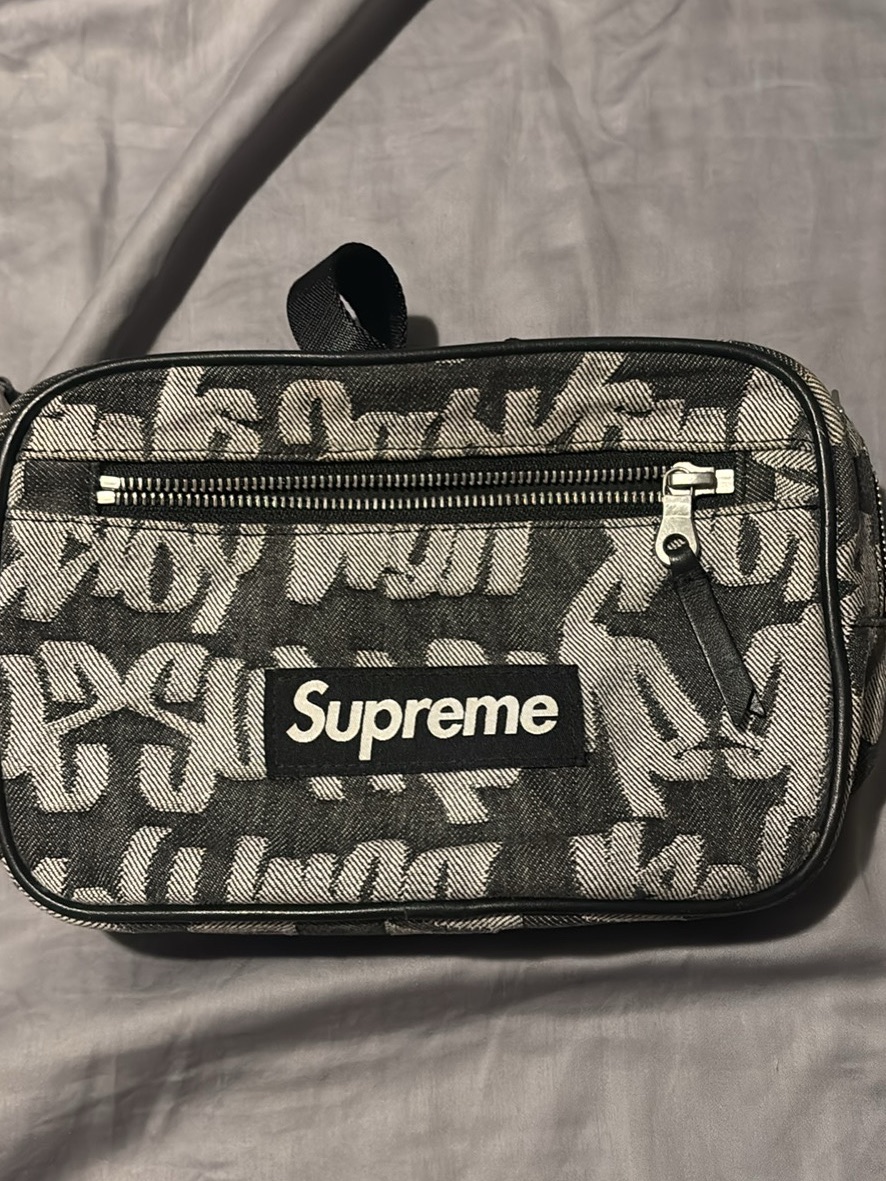Supreme Black & White Logo Jacquard Belt Bag